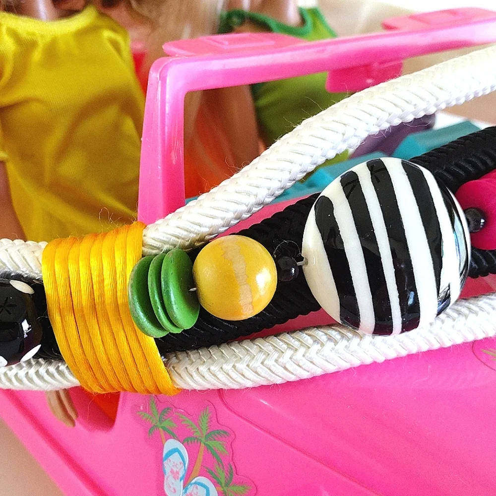 Fabulous 80s Polka Dots and Stripes Beaded Adjustable Cord Wide Belt